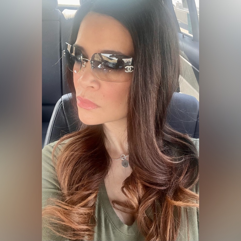 💯 Auth Chanel Light Blue Gradient 4017-D Rimless Swarovski Double C Sunnies!